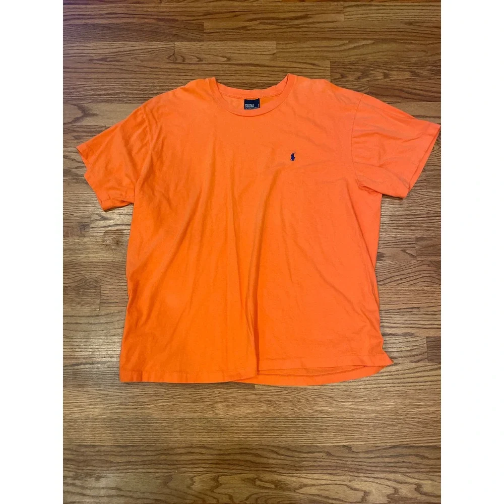 Polo Ralph Lauren Mens T-Shirt XL Orange Single Stitch Pony Logo Tee Flaws